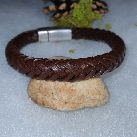 Bracelet tressé cuir marron